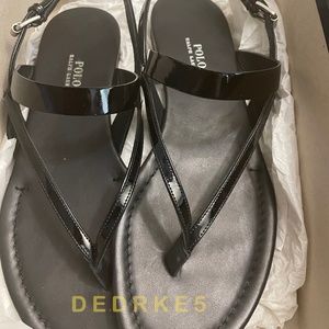 NEW Ralph Lauren Strap Thong LEATHER Sandals BLACK sz 36.5 MADE IN SPAIN